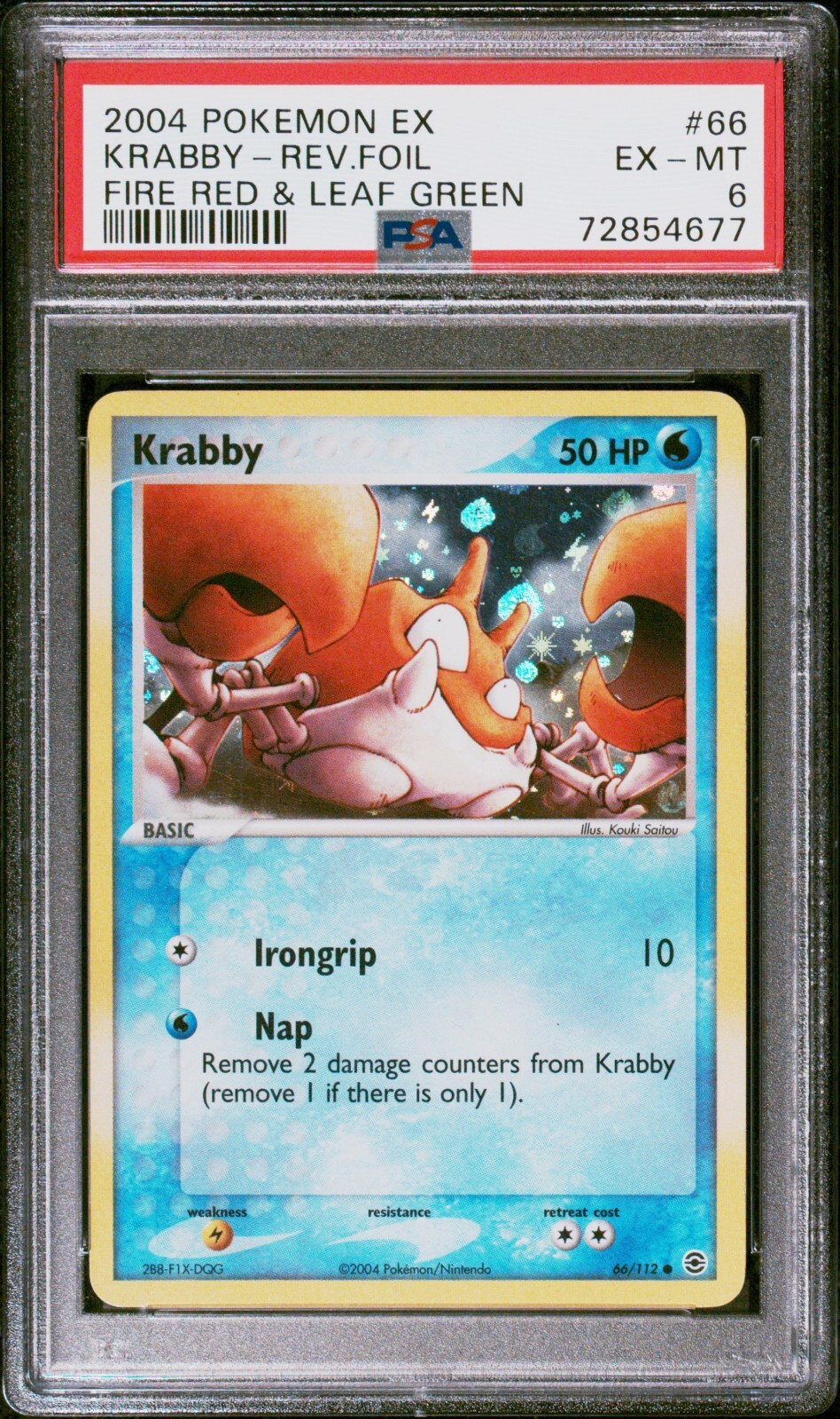 Pokemon Card Krabby 66/112 Reverse Holo EX Fire Red & Leaf Green PSA 6 EX-MT