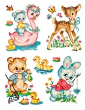 Vintage Image Retro Nursery Baby Animals Transfers Decals AN583 LARGE or SMALL