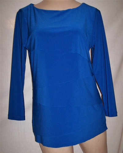 Women's Royal Blue Stretchy Blouse by CHAUS sz M Faux Layered Front