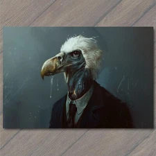 POSTCARD Vulture Bird Humanized Suit Jacket Weird Hair Bizarre Beak Unusual Fun