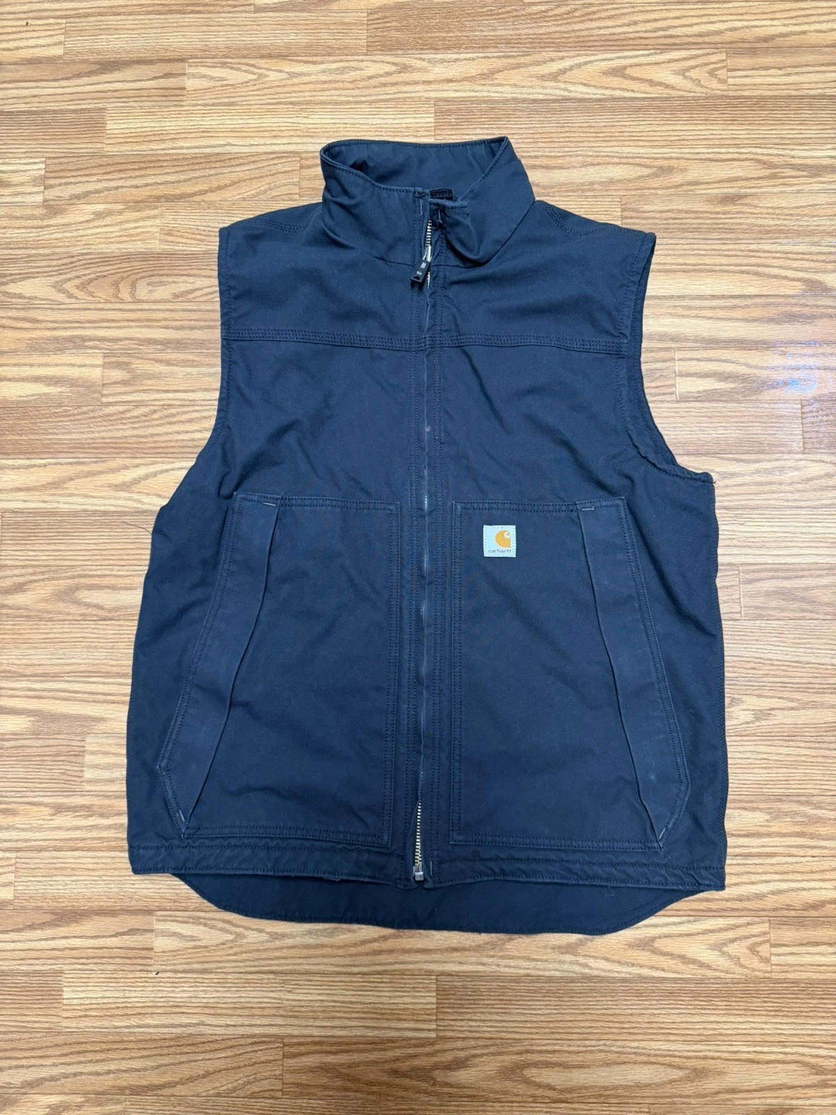 Vintage Carhartt Thinsulate Black Duck Insulated Vest Large Tall Work Wear ZipUp