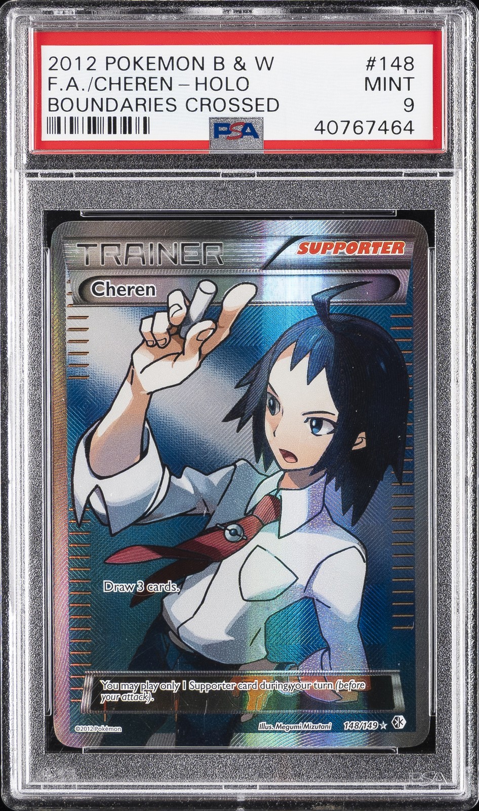2012 POKEMON BLACK & WHITE BOUNDARIES CROSSED #148 FULL ART/CHEREN PSA 9