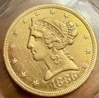 1886 $5 US Liberty Head Half Eagle Gold Coin