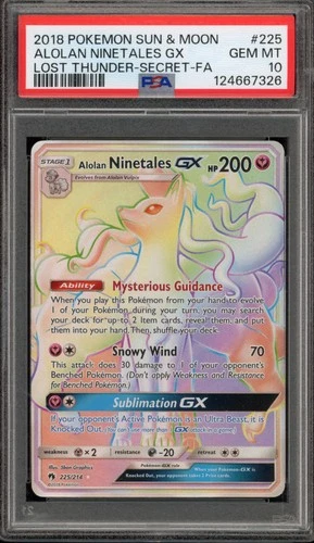 Pokemon Alolan Ninetales GX Lost Thunder Secret Rare #225 PSA 10 Gem Mint