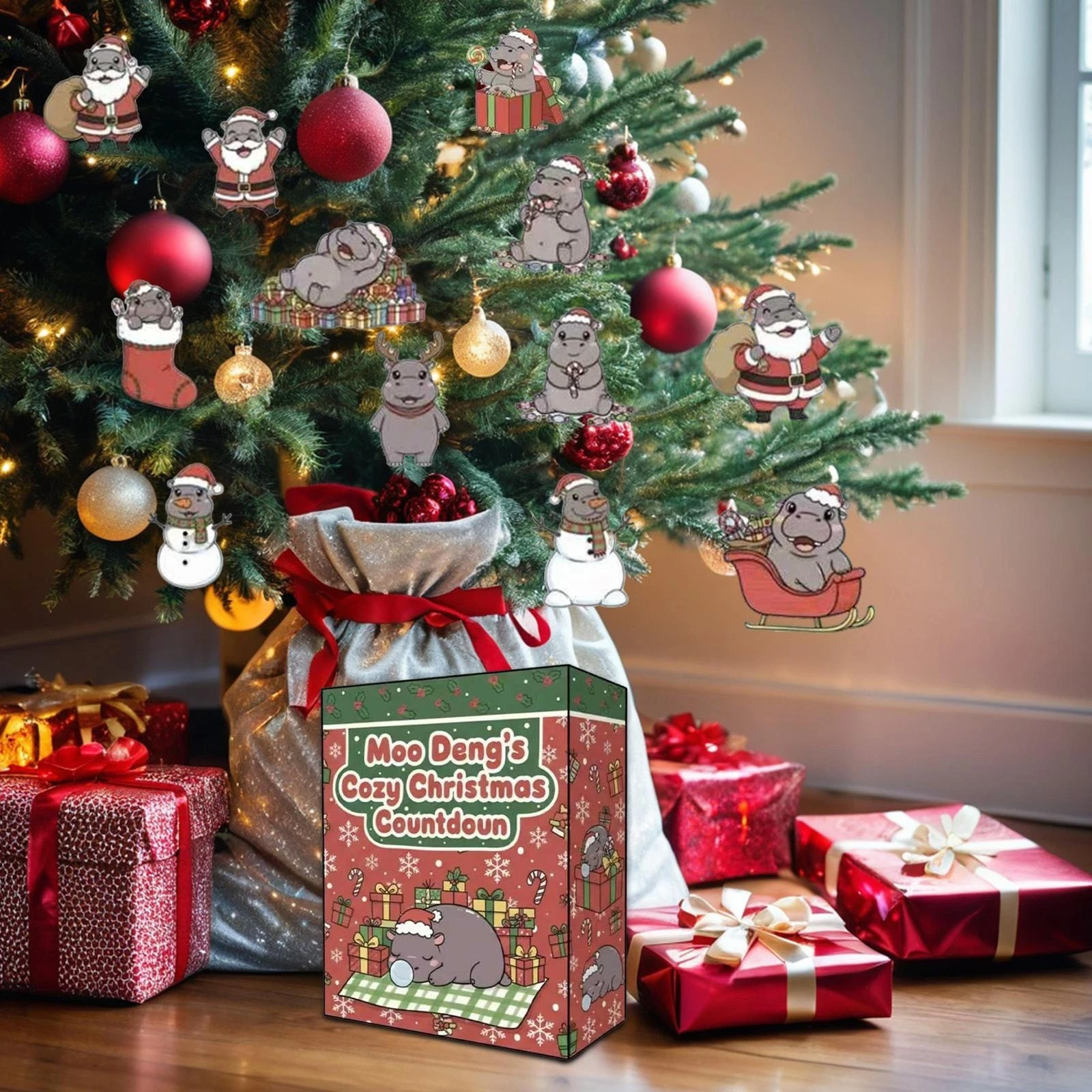 2025 Hippo Acrylic Advent Calendar Seasonal 24-Day Home Decor