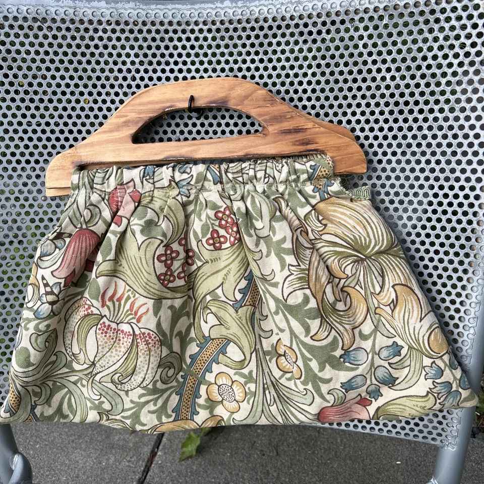 Bolso de punto vintage William Morris de tela con mango de madera cosido a mano Foto 2 de 4