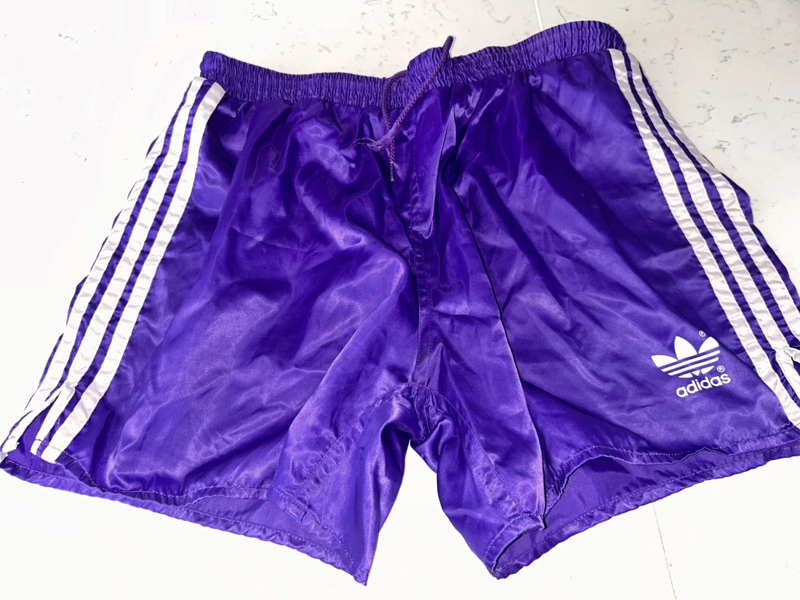 Adidas Vintage Retro Shiny Shorts Purple Blue Men's large Soccer Satin Shorts