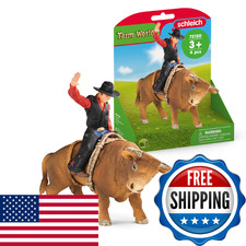 Schleich Farm World 4PC Bull Riding Playset Cowboy Figurine Rodeo Toy Realistic