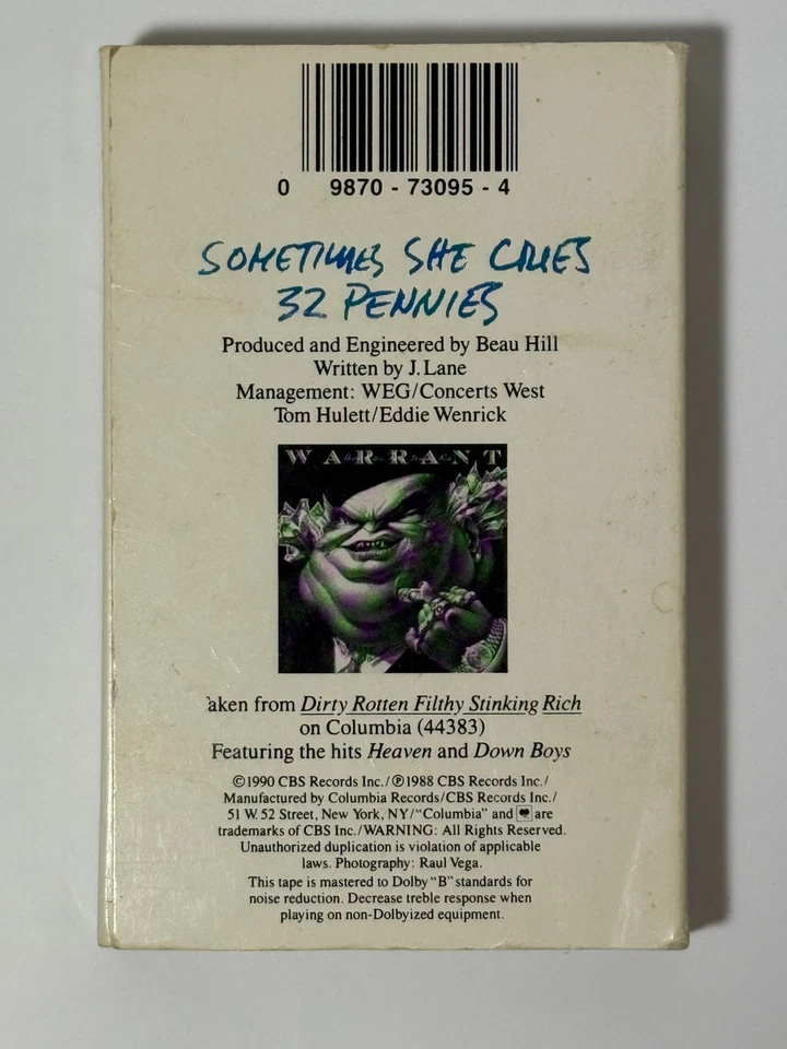 Warrant - Sometimes She Cries (Cassette Tape Single, 1990) 32 Pennies - Image 2 of 4