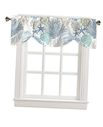 Tie Up Valance for Windows Nautical Coastal Ocean Coral Curtains Valances Rod