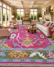Hand Knotted Wool Rug Floral Tribal Pink Area...