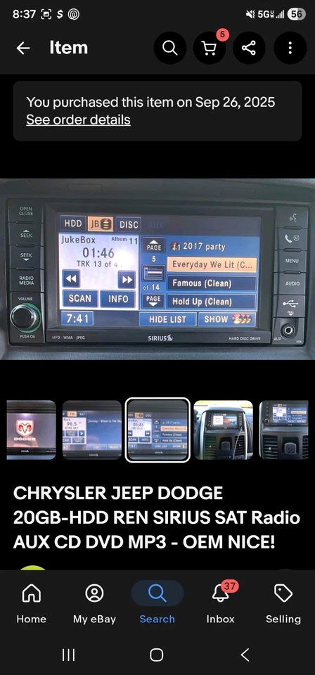Chrysler Jeep Dodge MyGig REN Radio Baja Velocidad CD DVD MP3 AUX Reproductor 07 08 09 Fabricante de equipo original Foto 3 de 4