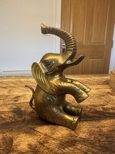 Brass Elephant Figurine Vintage, Heavy Decorative Sculpture