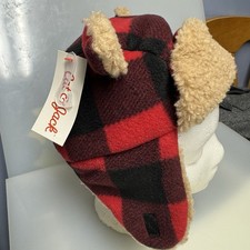 Cat  Jack Plaid Trapper Hat Sherpa Edged Kids Unisex 2T-5T Red Black