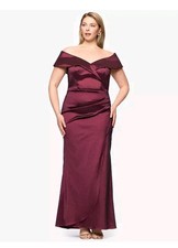 Xscape Evening Gown 18W Wine Burgundy Metallic Ruched Formal Dress Wedding Guest