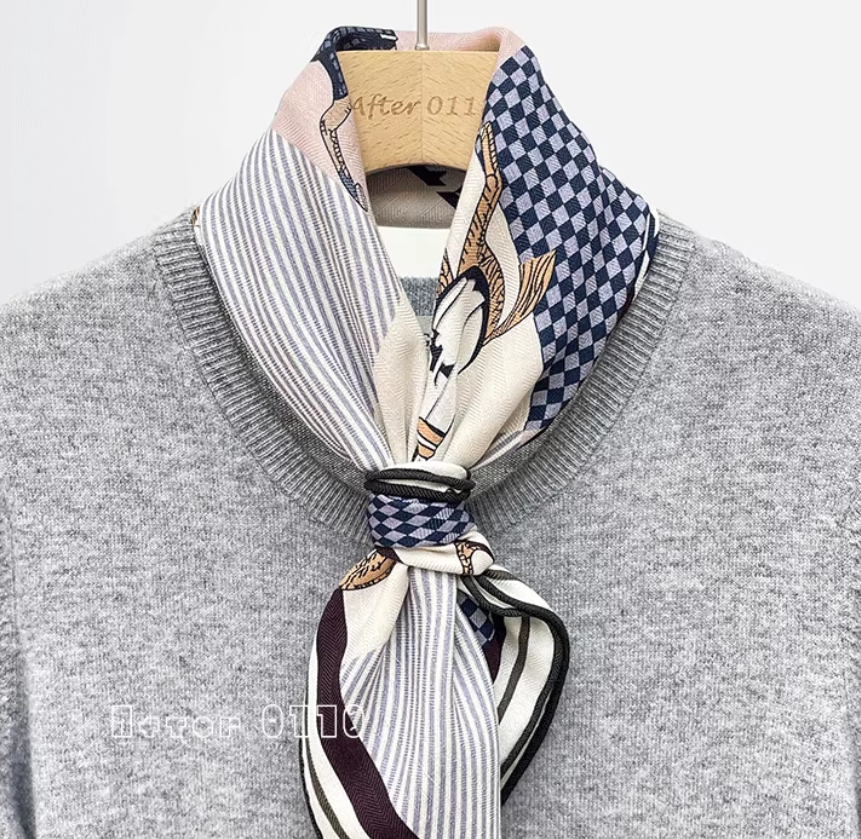 70% Cashmere 30% Silk Double-Sided Printed Square Wrap Shawl 63x63cm