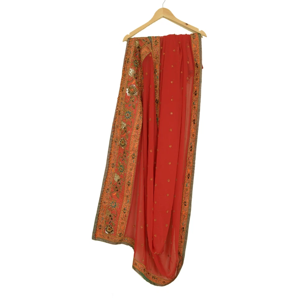 Estola de boda Sánscriti vintage roja Dupatta Georgette con cuentas a mano Zardozi Dabka Foto 3 de 4