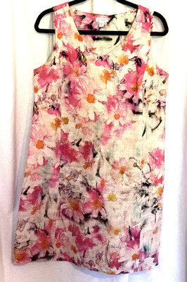 J. Jill, Pure Jill, Water Color Floral Sleeveless Linen Shift Dress, Size M