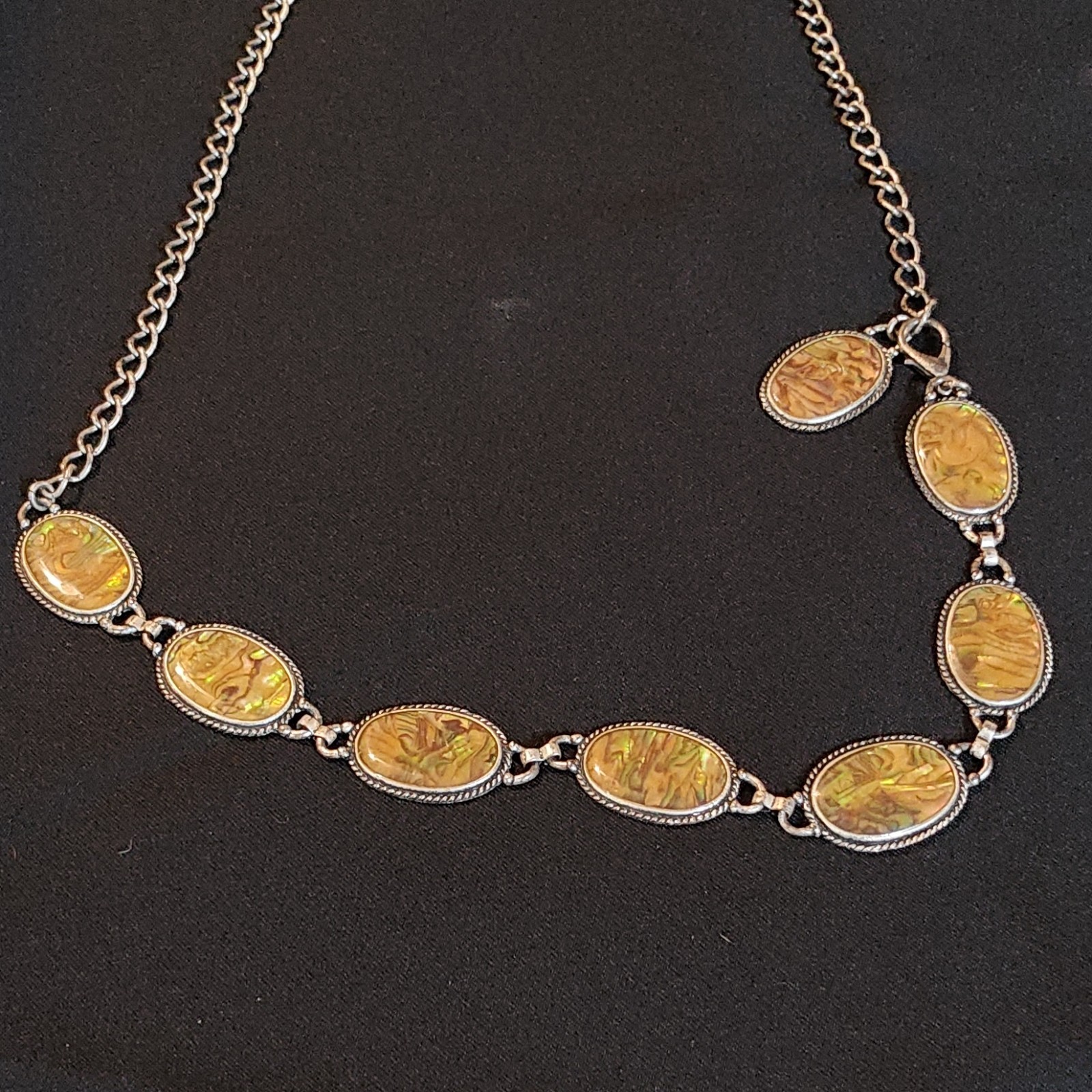 Statement Abalone Shell Necklace Oval Link Chain … - image 1