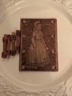 Antique Flemish Pyrography Wood Wall Plaque Girl W Pegs Hanging — photo 1