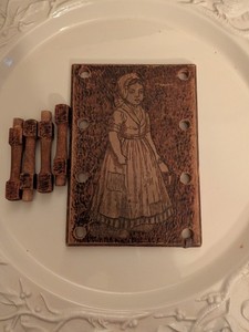Antique Flemish Pyrography Wood Wall Plaque Girl W Pegs Hanging