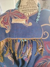 Pashmina Brand Shawl with Butterfly and Roses 100% Pashmina Ex Condition