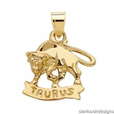 New 14k Yellow Gold Taurus Zodiac Pendant