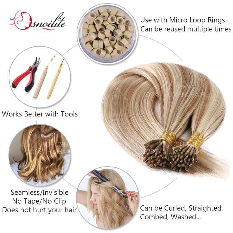 I Tip Stick Russian Remy Human Hair Extensions Beads Micro Ring Pre bonded Blond Super opłacalna i popularna