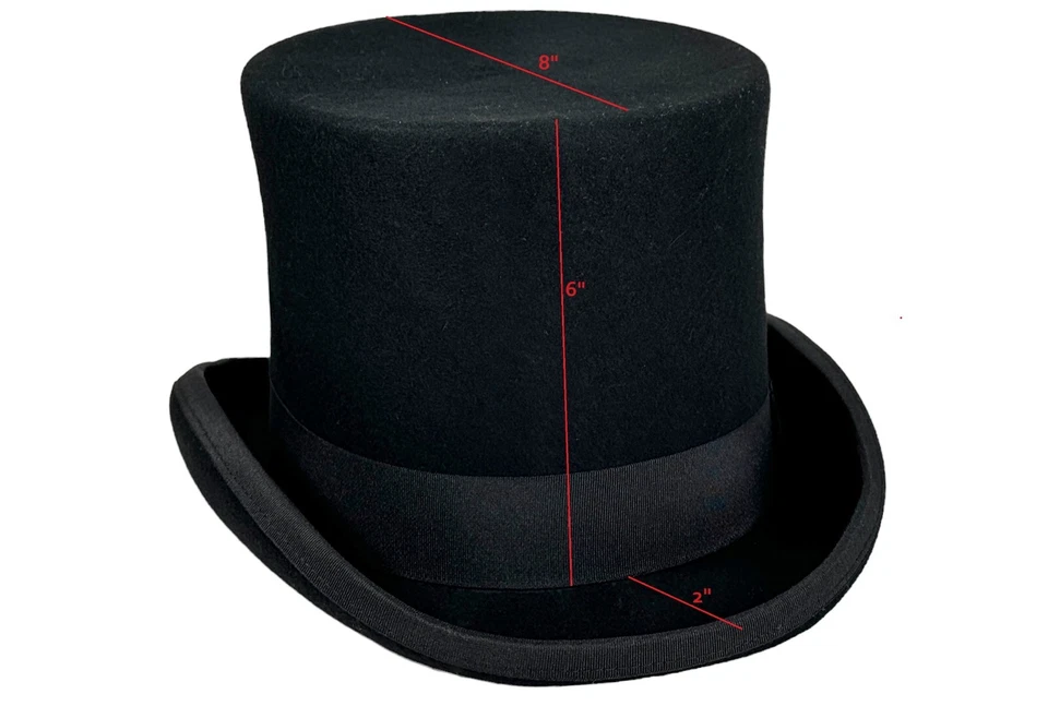 Top Hat With Round Concho Leather Hat Band Vintage Wool Victorian Mad Hatter - Image 3 of 4