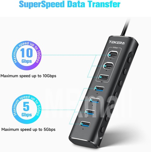7-Port USB 3.2/USB C Hub 10Gbps USB-A 3.2,2xUSB-C 3.2,4xUSB 3.0 Port 12V Power - Picture 6 of 7
