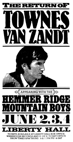 Townes Van Zandt - 1977 - Liberty Hall - Poster