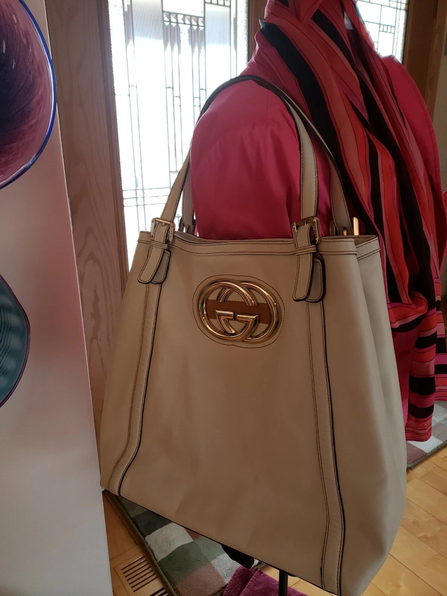 Gucci XL GG BRITT Ivory Leather Large Shoulder/Tote 2 way Bag