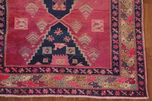 Tribal Geometric Pink Ardebil Semi-Antique Runner Rug 4'x10' Handmade Wool Rug - Picture 6 of 12