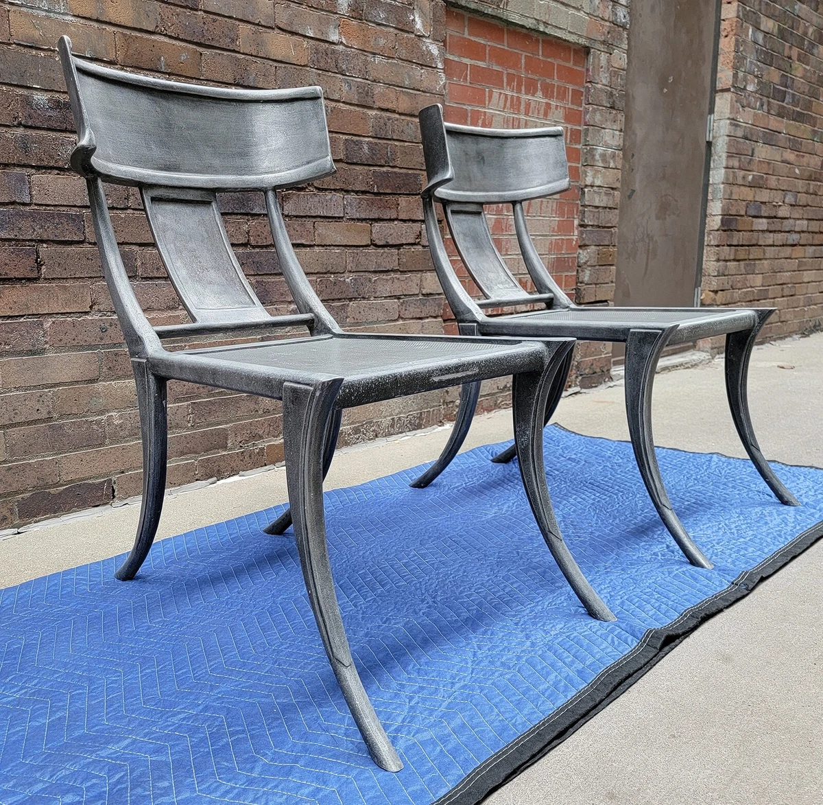 2x MICHAEL TAYLOR Cast Aluminum Klismos Garden Chair Indoor