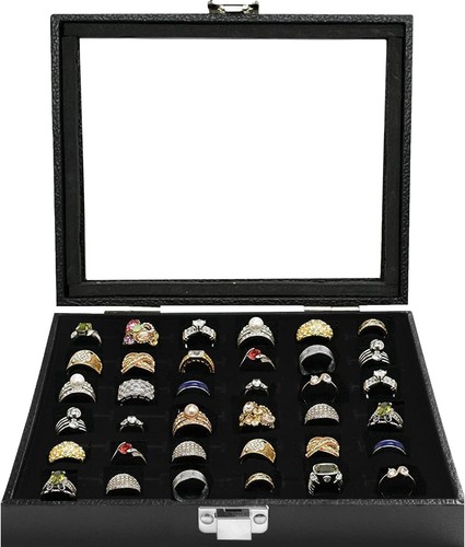 12-Pack Black Velvet Ring Boxes - High Dome Jewelry Gift Boxes For Large Rings
