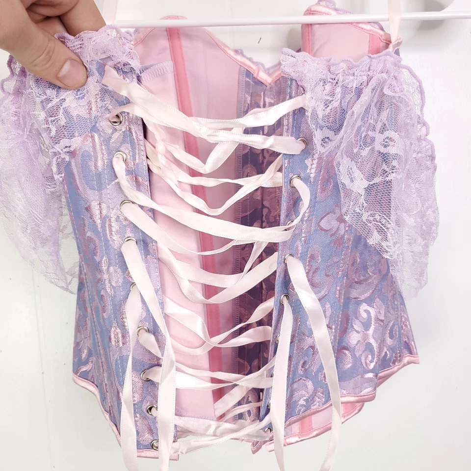 Corsé para mujer pequeño hada deshuesado lazo trasero volantes encaje estampado coqueta princesa Foto 2 de 4