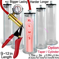 Penis Vacuum Pump Enhancer 9Inch Length Untapered Gauge Cylinder Diameter 1.7-3"