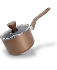 Nutrichef Nonstick 2 qt. Copper Color Saucepan Pot w/Tempered Glass Lid  EUC