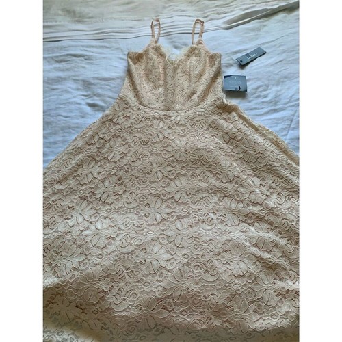 Vestido midi patinador de encaje rosa rubor Lulus XS para mujer fiesta cóctel - Imagen 7 de 15