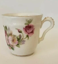 Vintage W Germany Pink Rose Purple Flower Gold Demitasse Cup Signed G. Wiegand