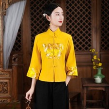 Women Tang Suit Frog Button Jacket Coat Ethnic Embroidery Brocade Chinese Style