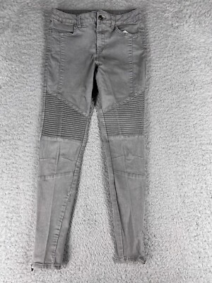Zara Basic Pants Womens 4 Gray Denim Jeans Skinny Tapered Distressed Rigid Knee