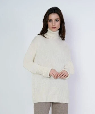 1stAmerican Pull Col Roulé 100% Cachemire Tricots 3 Fils Made in Italy Femme - Photo 1/4
