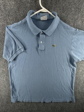 Lacoste France Made Blue Size 6 Short Sleeve Polo Shirt Men Croc Logo Cotton  