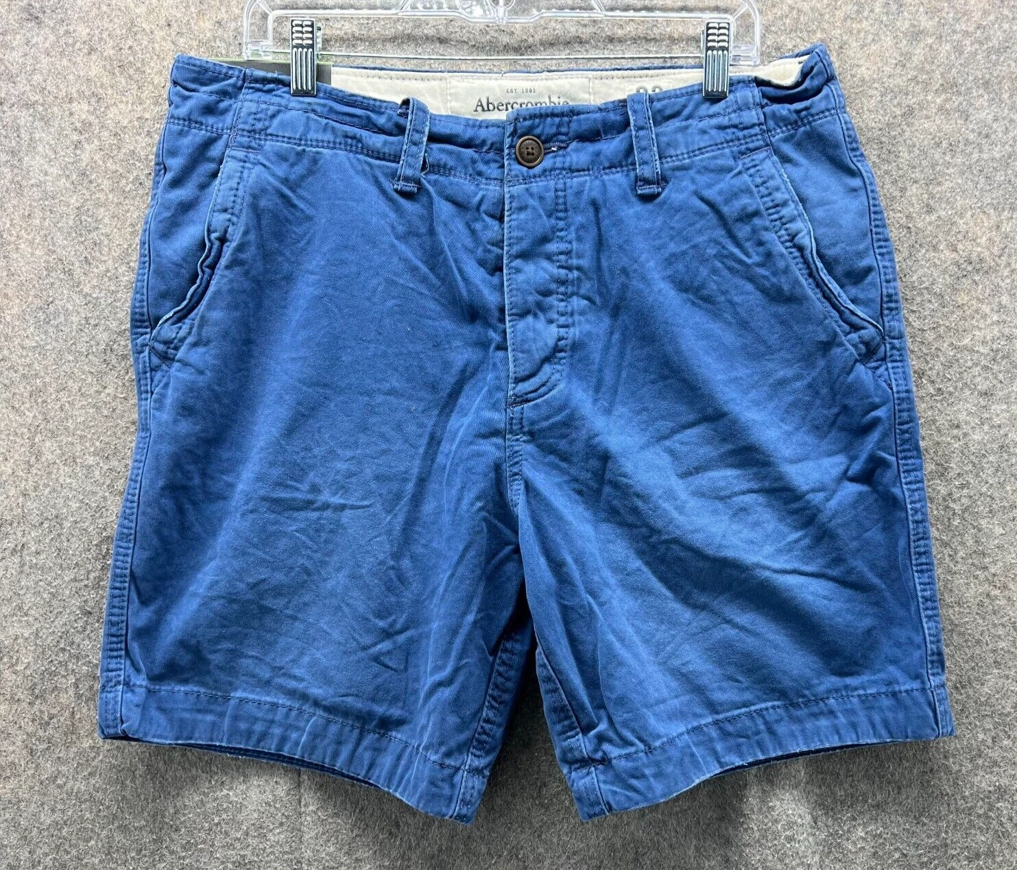 Abercrombie & Fitch Shorts Mens 33 Blue Chino Flat Front Shorter Fit Canvas NEW