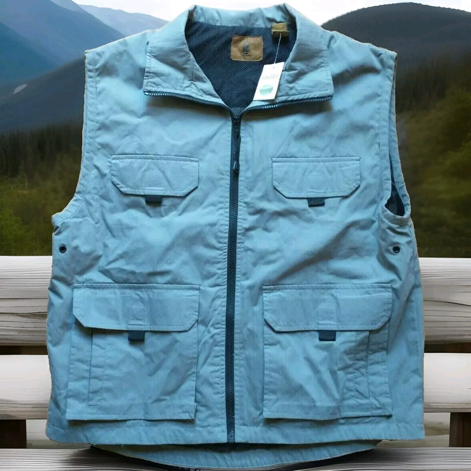 St Johns Bay Metal Grey Cotton Outdoor Fishing/Hiking Vest 6 Pockets - Sz Large