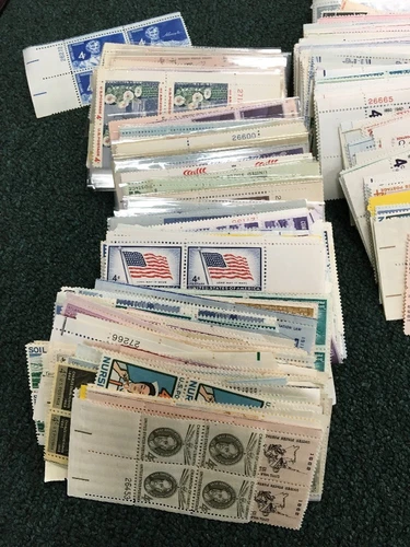 2500 Mint   4 Cent Plate Blocks   GREAT ASSORTMENT. 1960's. 10,000 Stamps