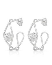 Stylish Heart Earrings With Genuine Crystal in 925 Sterling silver