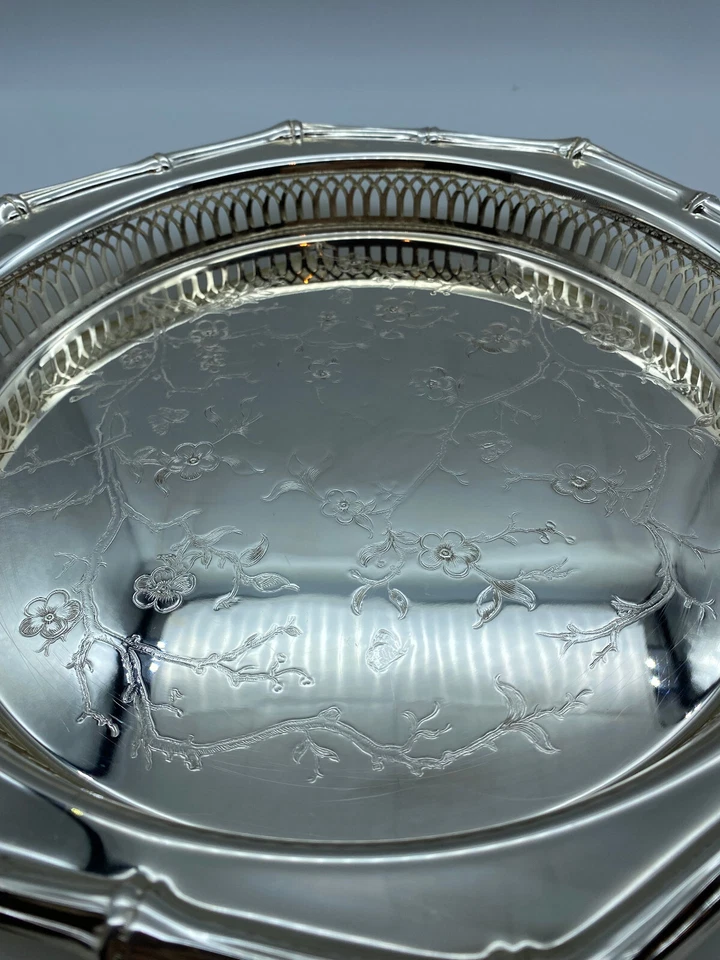 WMF versilbertes Tablett 50er Jahre Durchmesser ca. 33 cm Höhe ca. 4 cm