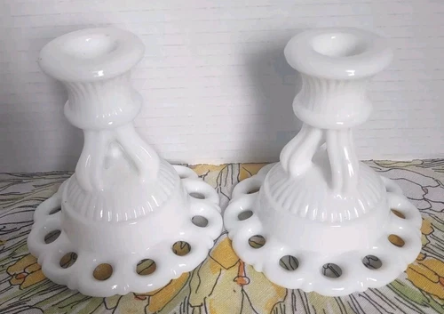 Milk Glass Candle Stick Holders White Vintage Set of 2 Westmoreland